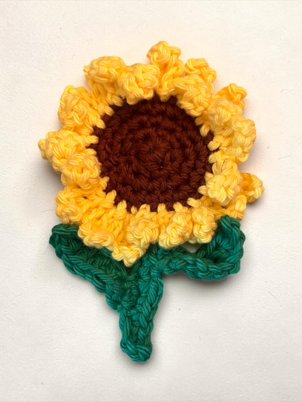 Handmade Crocheted Sunflower Applique - Yellow & Brown